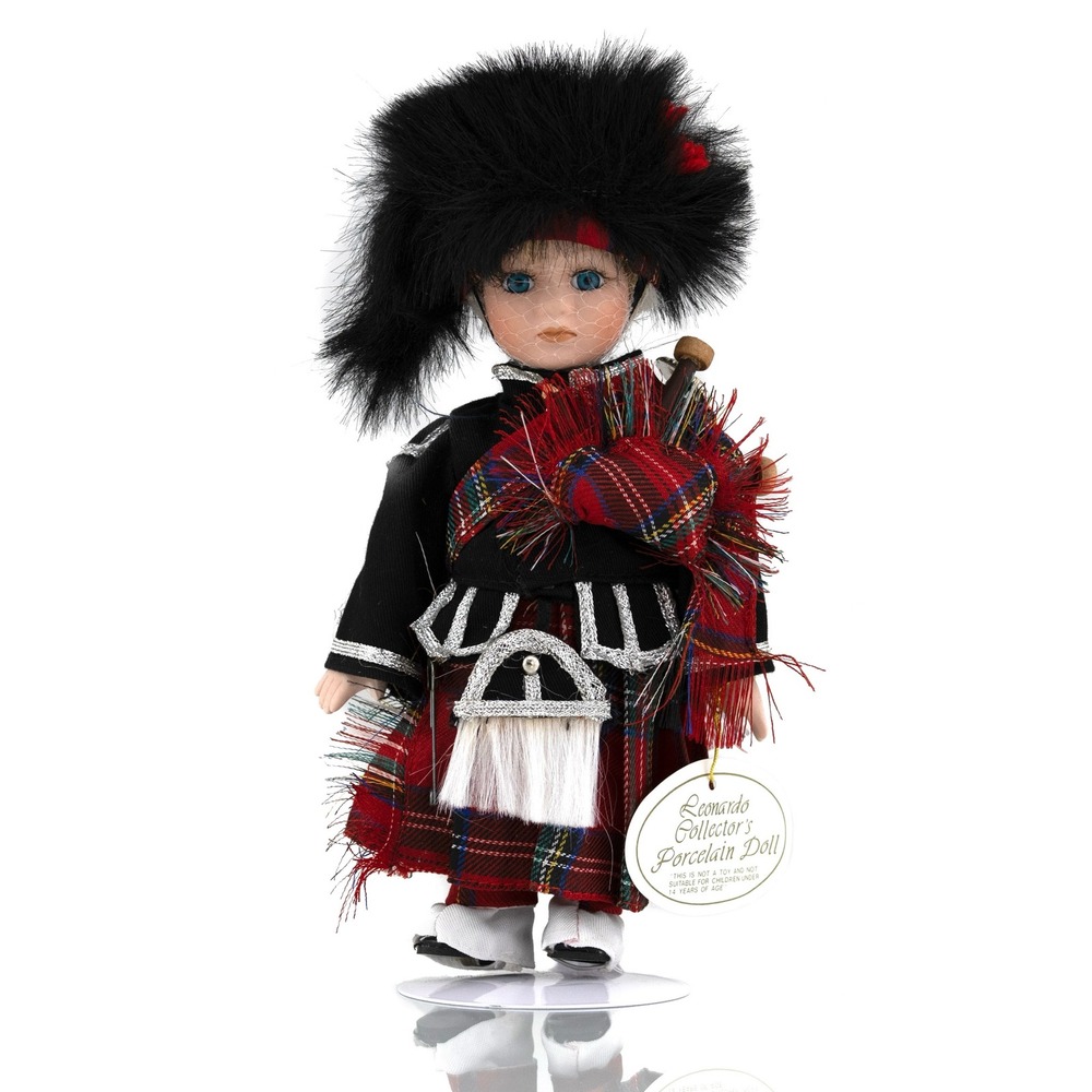 Leonardo Porcelain Doll The Piper 9in Red Black Scottish Bagpiper Collectible‎
